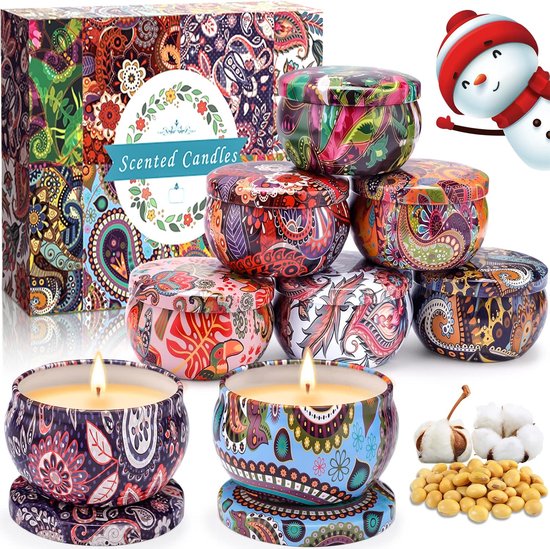 Geurkaarsenset 8 stuks cadeauset in verschillende kleuren - Aromatherapie kaarsen van natuurlijke sojawas 18-20 branduren - cadeau voor feestdagen, kerstcadeau, verjaardagscadeau voor dames/heren - heerlijke geuren voor badkamer, woonkamer, keuken