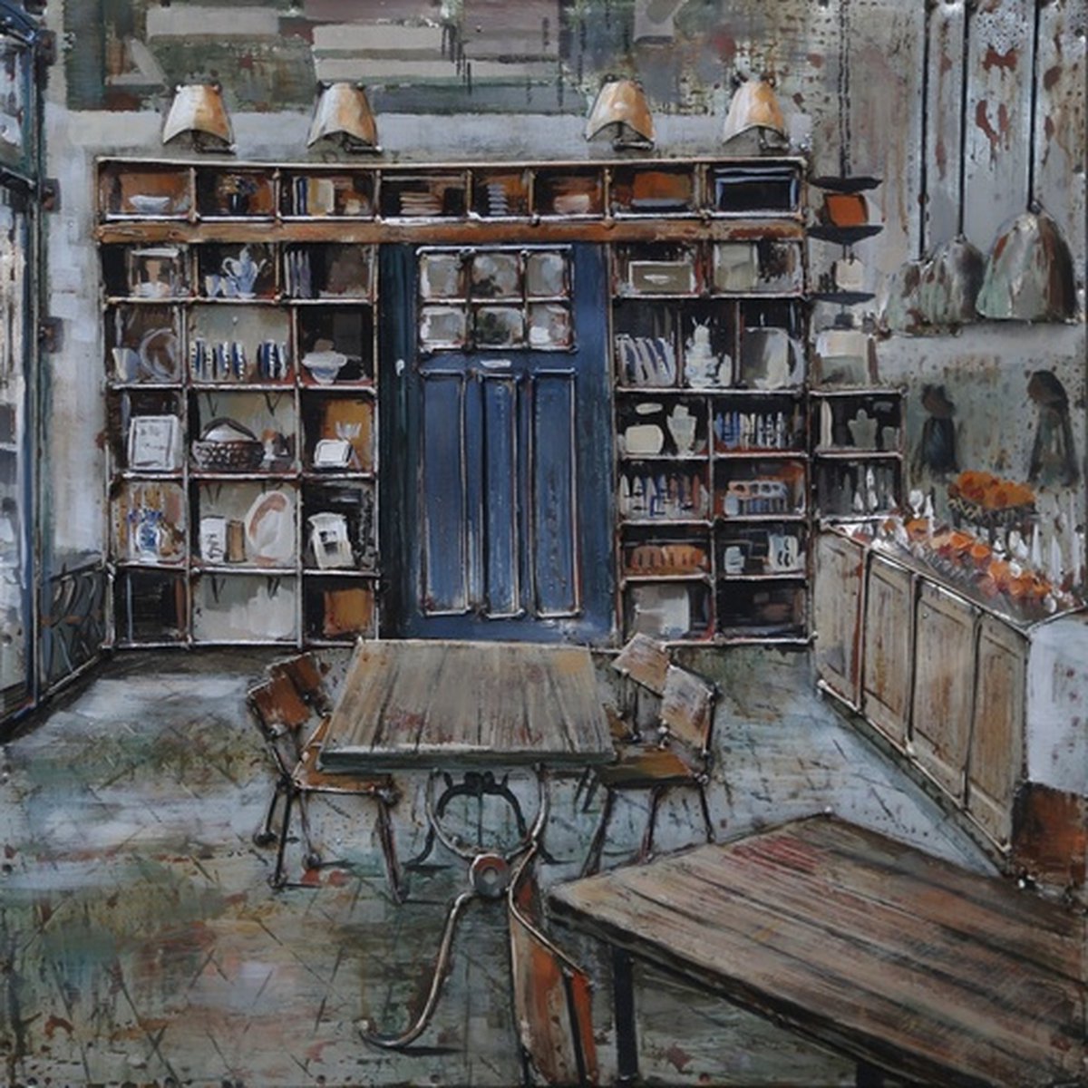 3D Metaalschilderij - Bistro - 60 x 3 x 60 cm