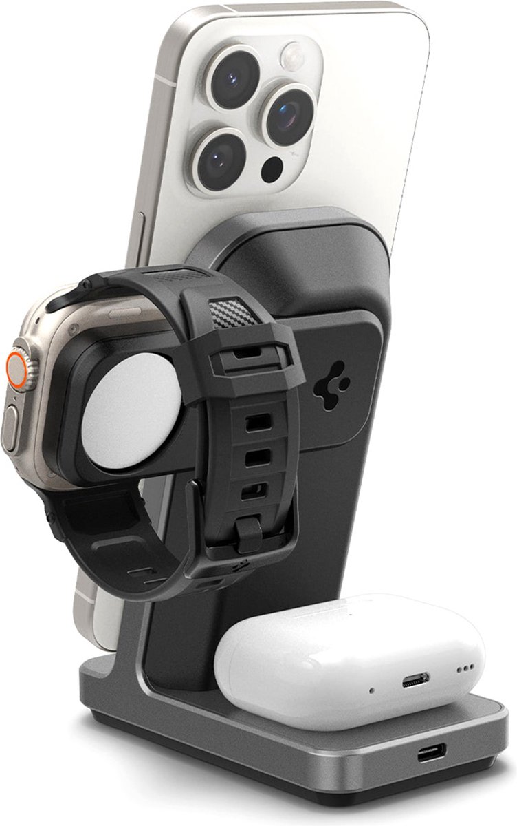 Spigen OneTap Pro | 3-in-1 draadloos oplaadstation - Geschikt geschikt voor MagSafe geschikt voor iPhone + AirPods + Watch
