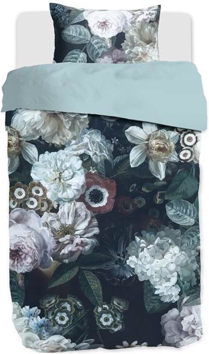 M.M Linen Floz Dekbedovertrek - Eenpersoons - 140x200/220 cm - Grijs Groen