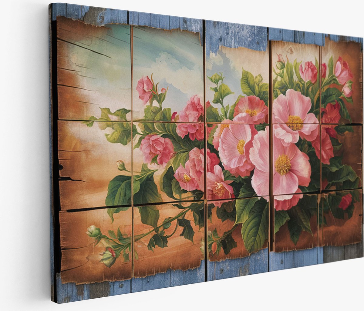 Saammp Muurcirkel Hout - Pauw met kroon - Bloemen - Dieren - Natuur - Ø 80 - Wandcirkel - Wanddecoratie Cirkel - muurdecoratie Woonkamer - Slaapkamer decoratie - Rond Schilderij