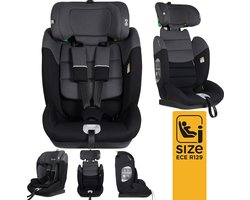 BabyGO Lumo i-Size autostoel - voor kinderen van 76-150 cm - Groep 1-2-3 (9-36kg) - Autogordel bevestiging - Grijs