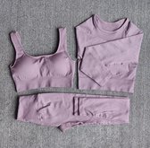Ensemble de gym - LIGHT RIBBED - Taille L - Violet - 3 pièces - Ensemble de sport - Ensemble de sport - Legging et haut de gym - Ensemble de Fitness - Legging et haut de Fitness - Ensemble de Yoga - Legging et haut de yoga