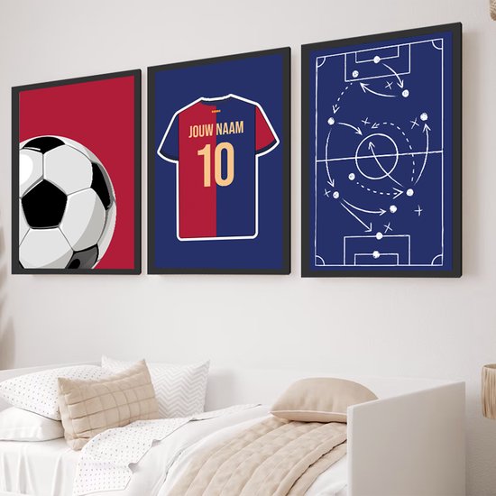 3-Liège Voetbal Poster Set Barcelona - Posters personnalisés avec votre propre nom et numéro - 30 x 40 cm