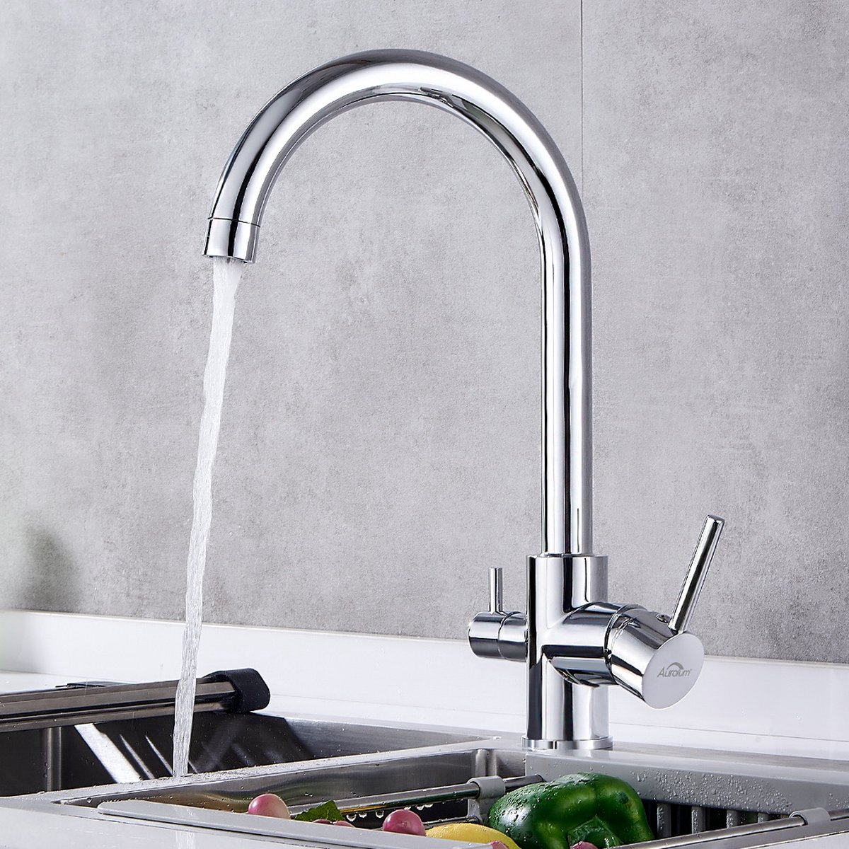 Auralum max Keukenkraan - Keukenkraan 3-wegkraan met osmosesysteem waterfilter drinkwaterkraan - Kraan Keuken - Mengkraan Keuken - Keukenkranen Chroom