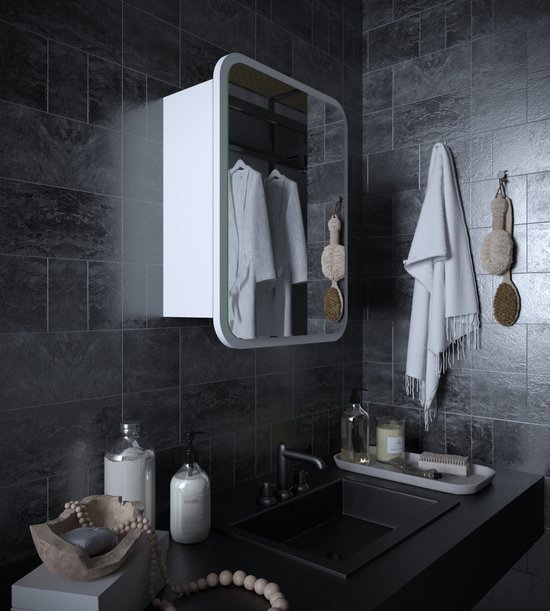 Mano Collection - Curve - Wit 60x45x17 cm Spiegel Enkeldeurs Badkamer ...