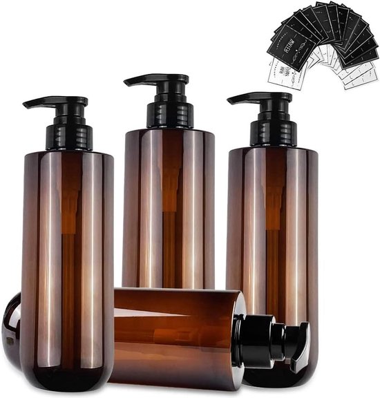 RTUOHUIN Zeepdispenser, mat zwart, 4 stuks, 350 ml, set van 4 zeepdispensers, glazen set voor keuken en badkamer, moderne afwasmiddeldispenser, shampooflessen om te vullen met kunststof pomp