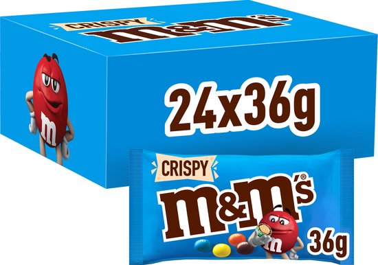 M&M'S Crispy - melk chocolade snoepjes - uitdeelzakjes 24x36 gram