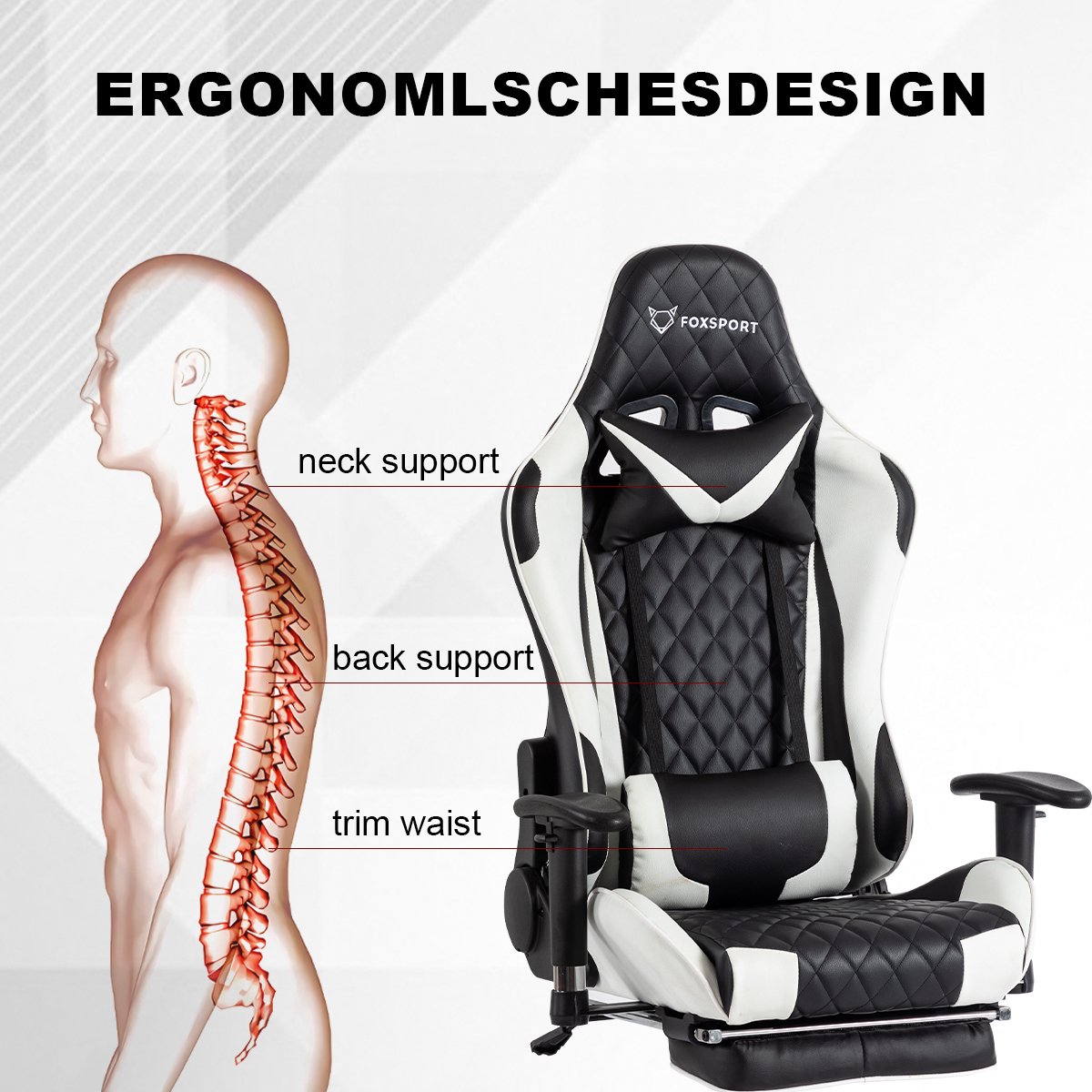 FOXSPORT Gamingstoel met Voetsteun - Verstelbaar en - afbeelding 3