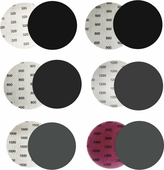 Schuurpapier set - 30 stuks - Elk 5 stuks - Korrel 320/600/800/1200/1500/2000 - 75mm - schuurpapier voor schuurmachine - Schuurmachinepapier - schuurpapier fijn - voor Auto polijsten, Metaal en hout