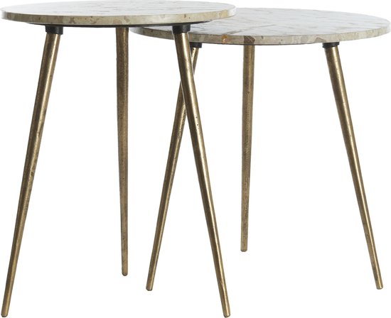 Light & Living Table d'Appoint Ronde Zeca - Marbre - Set de 2 pièces