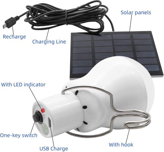Draagbare Zonnelamp met Witte LED voor binnen en buiten - Energiezuinige Solar Lamp voor Tuin, Terras, Kamperen en Wandelen — afbeelding 2