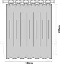 Schematische weergave van een douchegordijn met afmetingen 180cm breed en 200cm hoog.