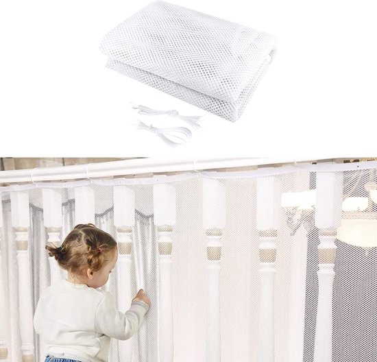 Veiligheidsnet Voor Open Trappen, Wit Beschermend Net Voor Kinderen/kat/hond, Balkonomheining Reling Deurgaasnet, Plafondmuur Decoratieve Netten(Size:1.5M ×5M(5FT×16.4FT),Color:Wit