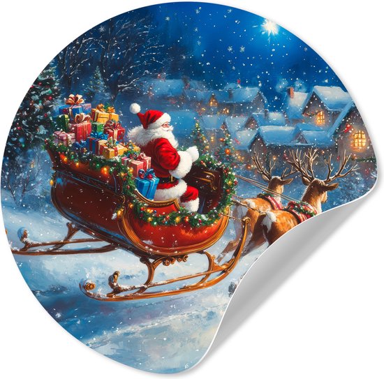WallCircle® - Behangcirkel 100x100 cm - Muurstickers Kerstman - Rendier - Kerst - Sneeuw - Muurcirkel woonkamer - Wandcirkel - Kamer decoratie zelfklevend - Muurdecoratie - Kerstdecoratie voor binnen - Kerstversiering - Kerstmis versiering XXL