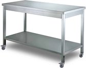 HCB® - Professionele Werktafel op wielen - 100 x 70 x 85 cm - RVS / INOX tafel - Horeca keuken werkbank - werkwagen - kookeiland - verplaatsbaar keukeneiland - werkblad - 40 kg - 7936