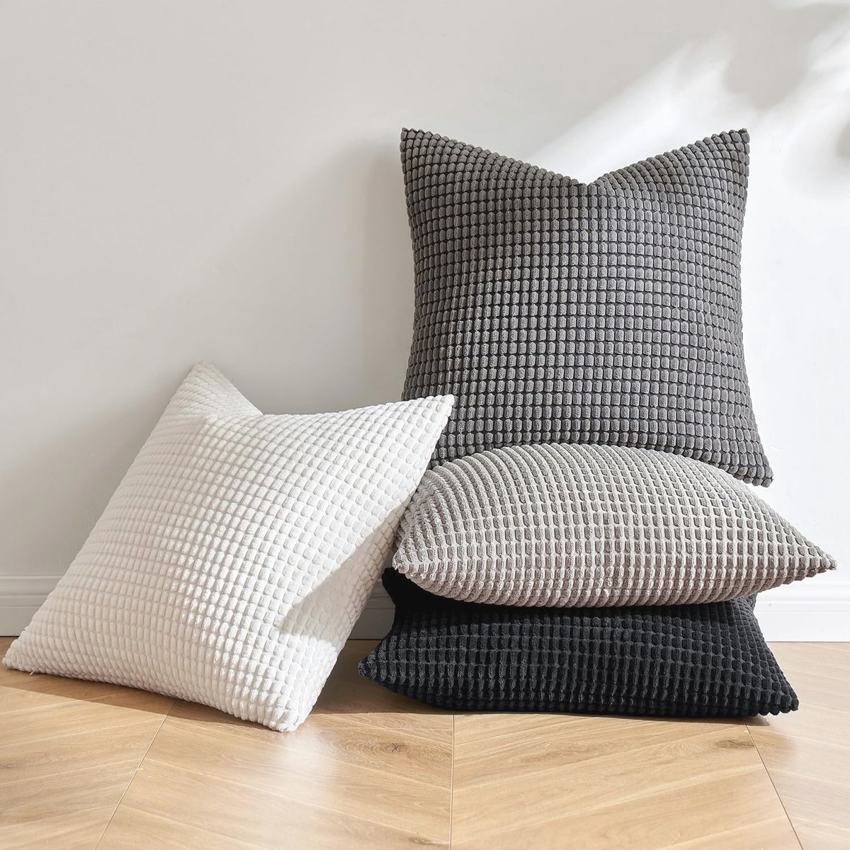 Goedkoopste Gestreepte Corduroy Kussenslopen 50 x 50 cm - Decoratieve Kussenhoezen voor Sofa en Bed - Set van 4