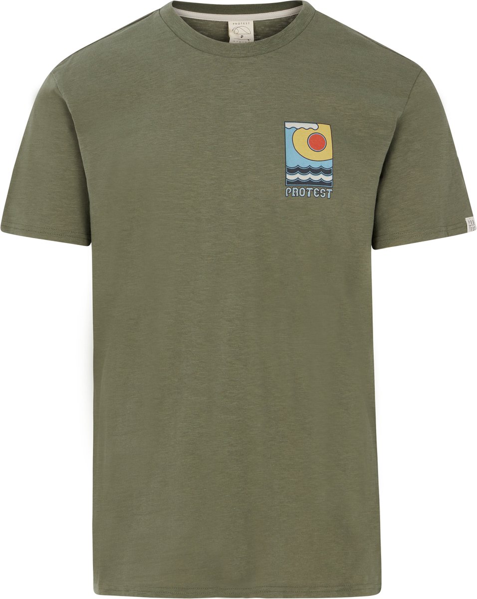 Protest Prtrudge – T shirt Heren – Korte mouwen – Ronde hals – Loose fit Groen