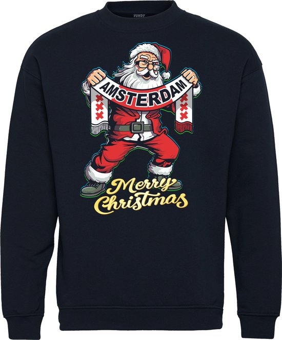 Kersttrui Kerstman Amsterdam | Foute Kersttrui Dames Heren | Kerstcadeau | Amsterdam supporter | Navy | maat L