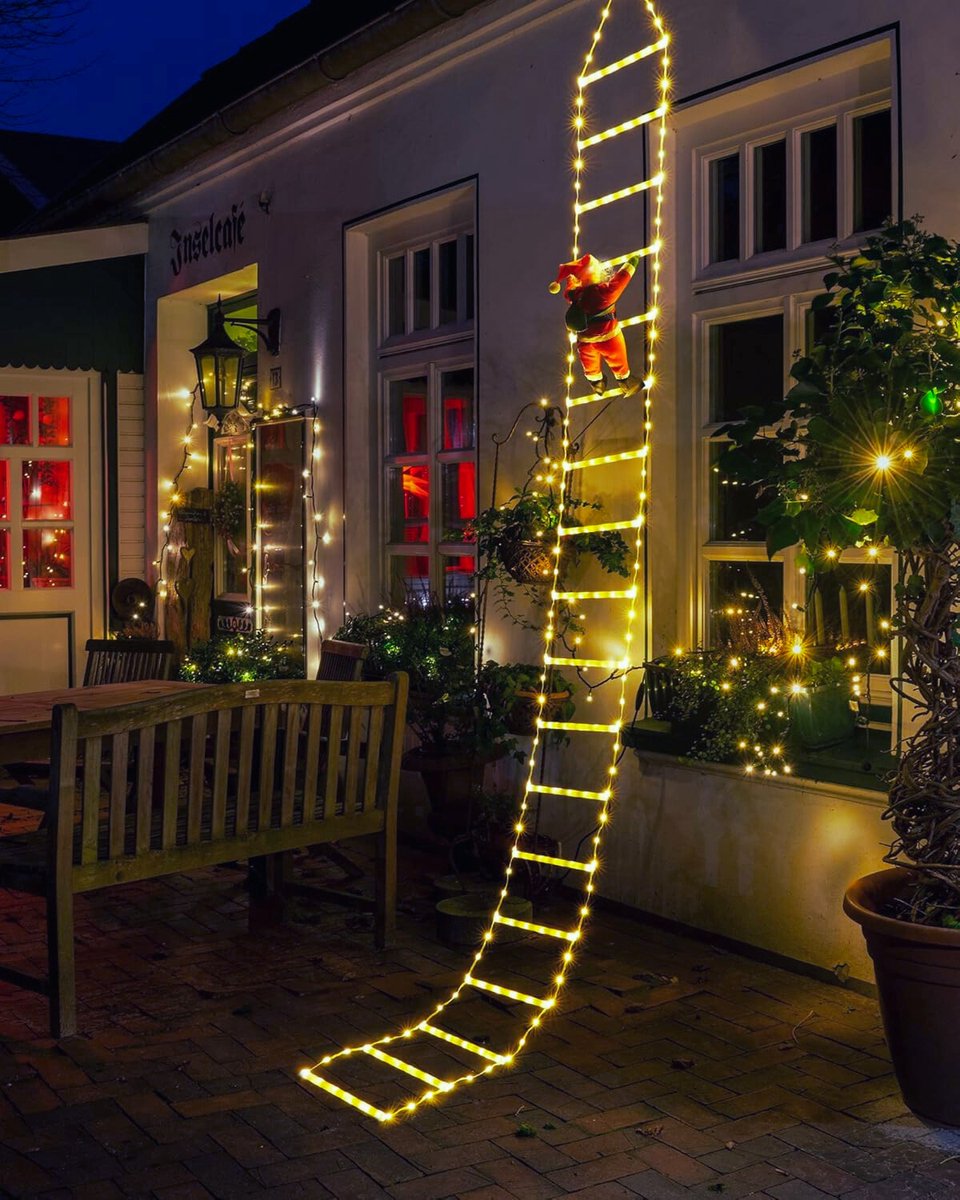 3 Meter Kerstverlichting met 338 LEDs, Kerstman & Ladder - 8 Modi, Timer & Geheugenfunctie voor Binnen en Buiten (Warmwit)