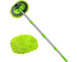 2-in-1 Autowasborstel Telescopisch - Wasborstel Met Telescopische steel - 180° Rotatie – Telescoop Wasborstel Met Zachte Borstel Haren – Wandhandschoen - Uitschuifbare Wasborstel Auto – Was Borstel