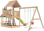 Jungle Gym speeltoestel van douglas hout - Jungle Lagoon met gele glijbaan - Tuin speeltoestel voor buiten met zandbak en schommels