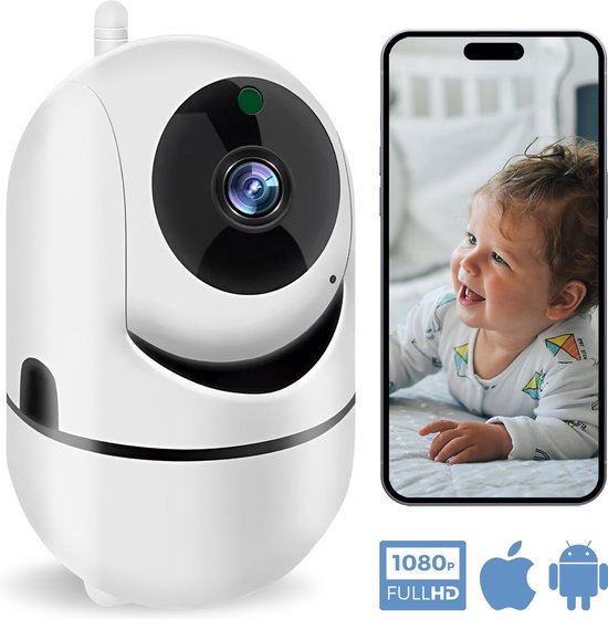 Babyfoon met Camera en App – Baby Monitor – Babyfoon Camera – FULL HD – Gratis App – Wifi – Wit – Met Bewegingsdetectie, Tweewegaudio - Nachtzicht