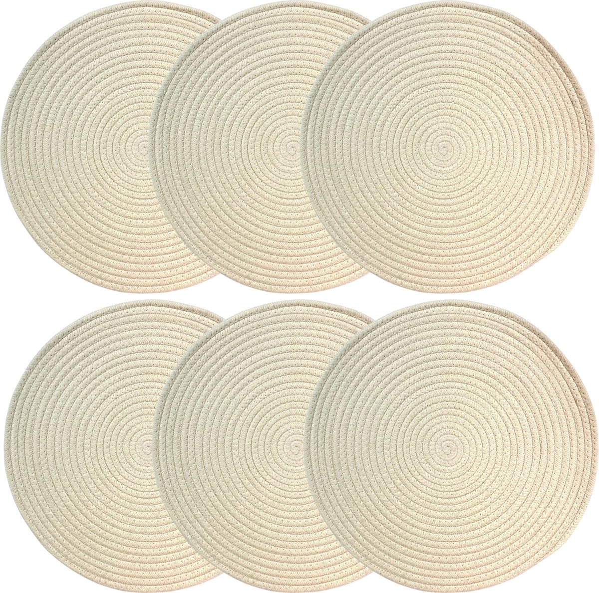 6 x Luxe Placemat DAV - Gebroken wit - ø 39 cm - polypropyleen - tafeldecoratie - tafelaccessoires - onderleggers
