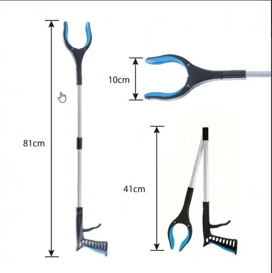 Afvalgrijper/grijptang - 3x - opvouwbaar - 81 cm - aluminium/kunststof - magnetische grip kaak van Merkloos	 — afbeelding 4