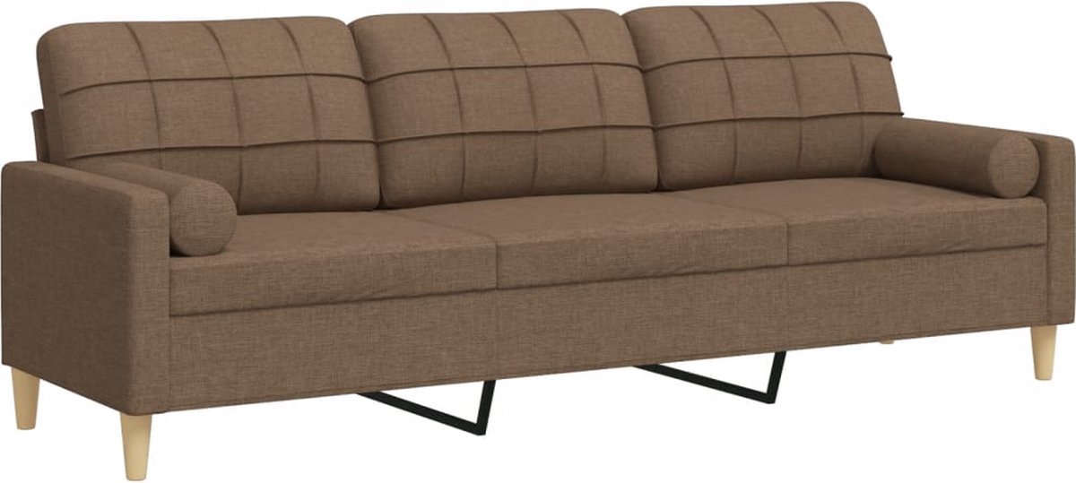 vidaXL Driezitsbank - met - sierkussens - 210 - cm - stof - bruin
