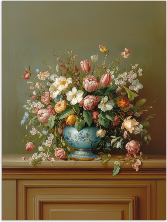 Poster 90x120 cm - Vaas - Pastel - Kleuren - Bloemen - Posters - Kamer decoratie - Wanddecoratie woonkamer - Muurdecoratie slaapkamer