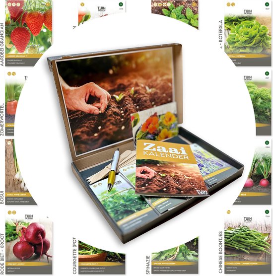Cadeau Zadenpakket – 12 Essentiële zaden voor de Moestuin – Luxe Geschenkpakket met Sla, Radijs, Wortel, Peterselie, Prei & Meer – Inclusief Zaaikalender, Plantlabels & Pen