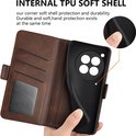 Bruin lederen telefoonhoes met interne TPU soft shell en vakjes.