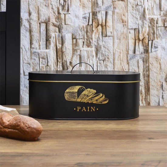 Corbeille à Pain Pain Métal - Zwart et Goud - 33 x 18 x 12 CM