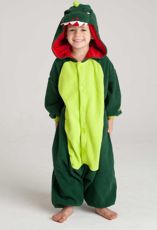 KIMU Onesie Groene Draak Pakje - Maat 86-92 - Drakenpak Dino Kostuum Groen Pak - Peuter Dreumes Jumpsuit Pyjama Zacht Festival