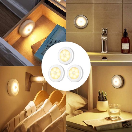 KCVV Led-Nachtlampje 3 stuks- met bewegingsmelder-Nachtlampje Babykamer- Nachtlamp op Batterij -Draadloos Sensor - Kinderen & Baby -wit warm licht van KCVV — afbeelding 3