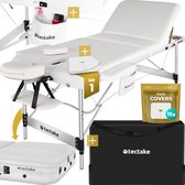 tectake® 3 Zones massagetafel - Behandeltafel incl. draagtas - 5 cm dikke vulling - Aluminium frame - 70 cm breed - 230kg draagvermogen - Incl. 15 hoofdsteundoekjes - Wit