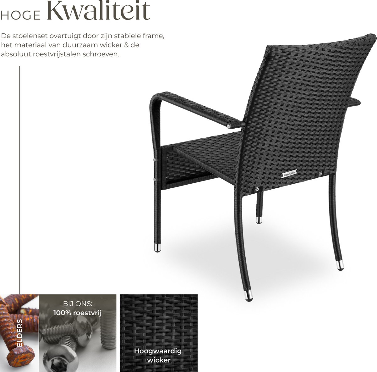 tectake® Tuinstoelen Girona - Terrasmeubilair - Set van 2 - Wicker Tuinstoel met Armleuning - Stapelbaar -Tuinset Stoelen voor Tuin, Terras of Balkon - Draagkracht 120 kg per Stoel - Verkrijgbaar in div. sets – foto 8