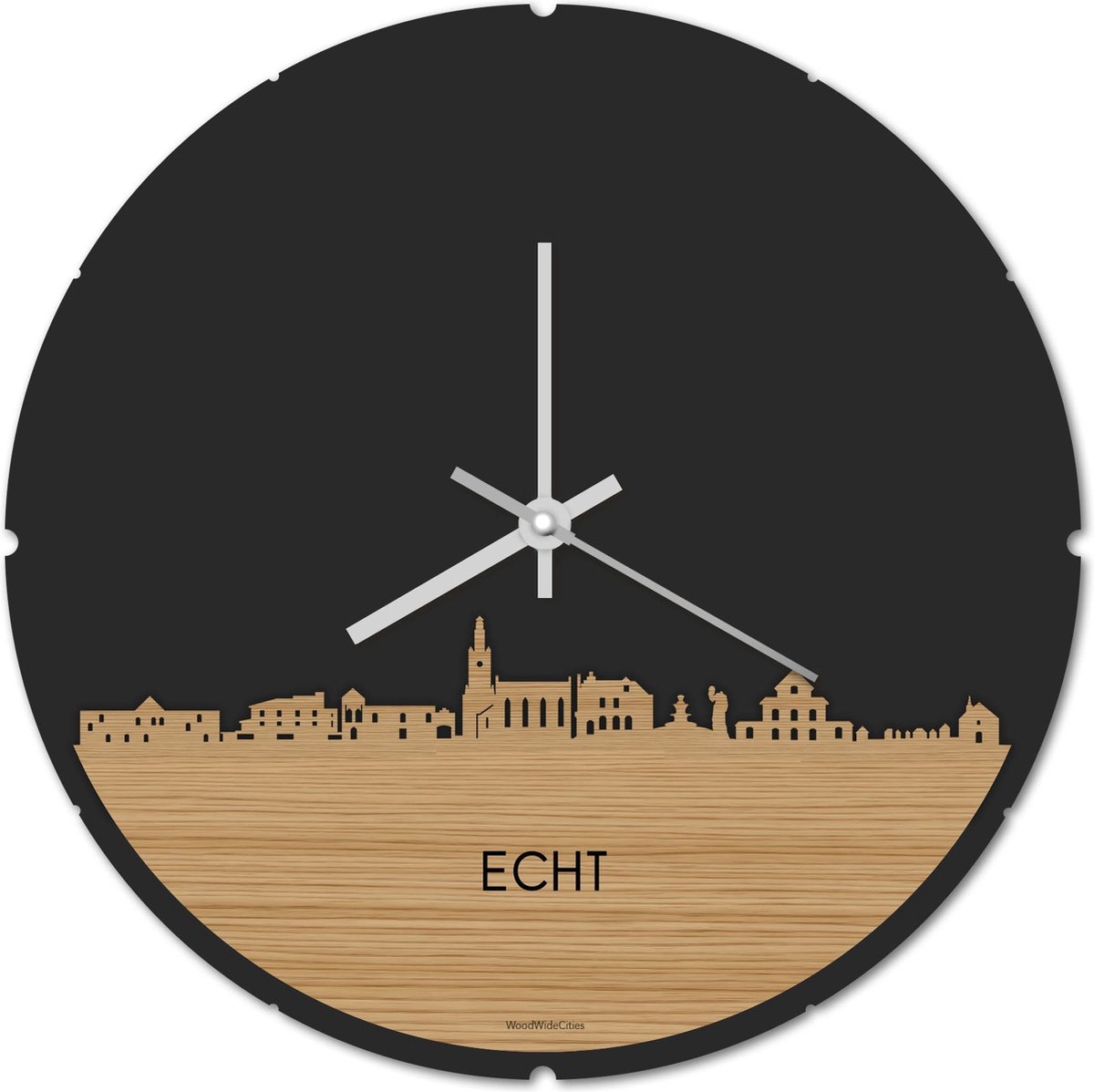 Skyline Klok Rond Echt Bamboe hout - Ø 44 cm - Stil uurwerk - Wanddecoratie - Meer steden beschikbaar - Woonkamer idee - Woondecoratie - City Art - Steden kunst - Cadeau voor hem - Cadeau voor haar - Jubileum - Trouwerij - Housewarming -