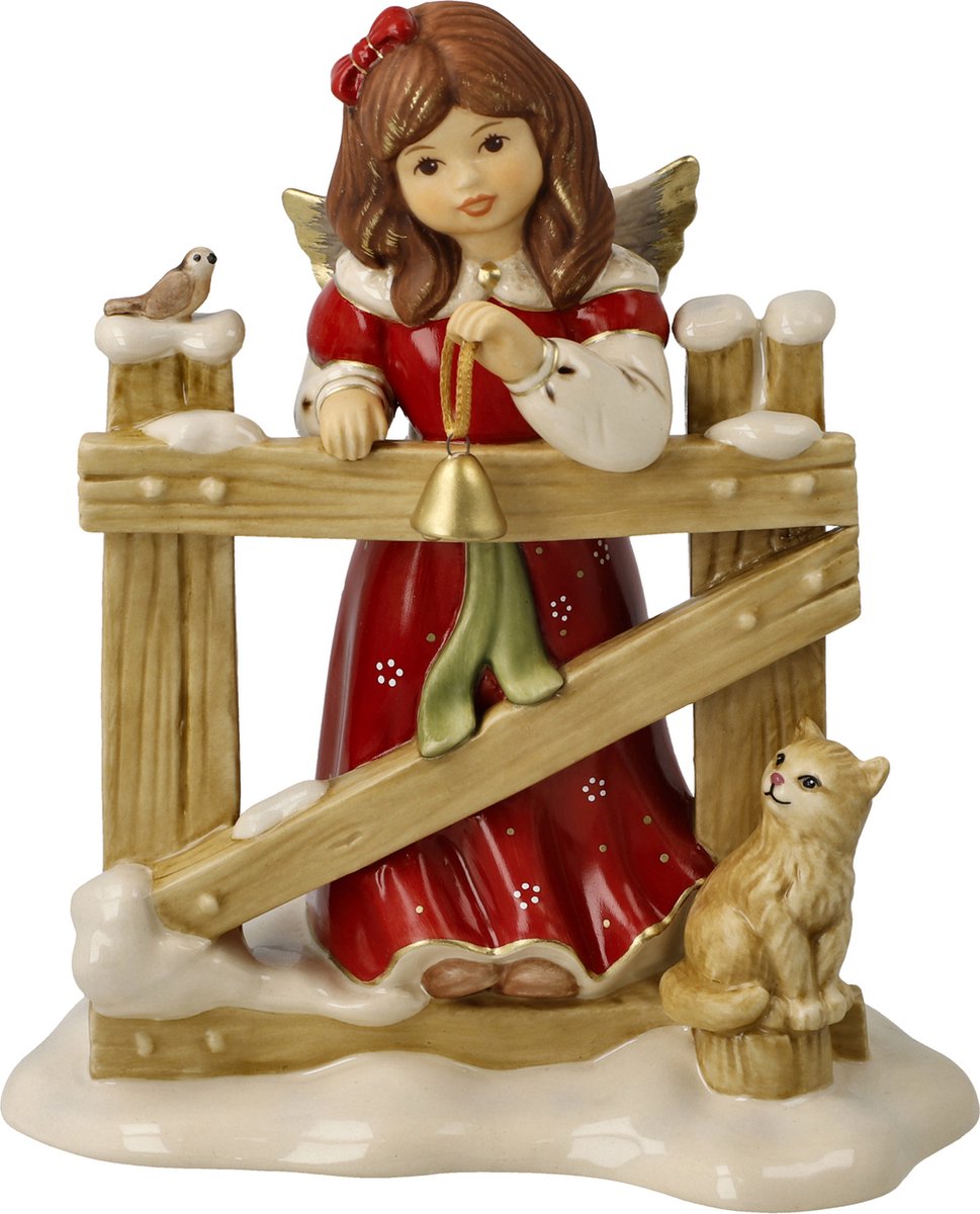 Goebel - Kerst | Decoratief beeld Engel Bezoek aan de tuin | Aardewerk - 17cm