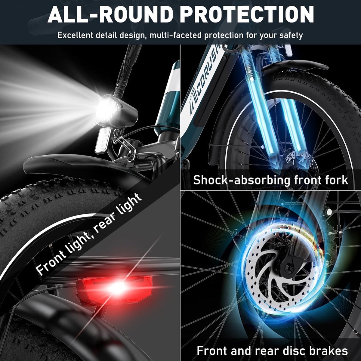 ECORUSH Elektrische Fiets ECO R3 - Trendy 26*4.0 Inch Fat Tire City Commuter EBike met Afneembare 48V 13Ah Lithium Batterij - Mountain E-Bike met 250W Motor - 7 Versnellingen - IP54 Waterdicht – foto 2