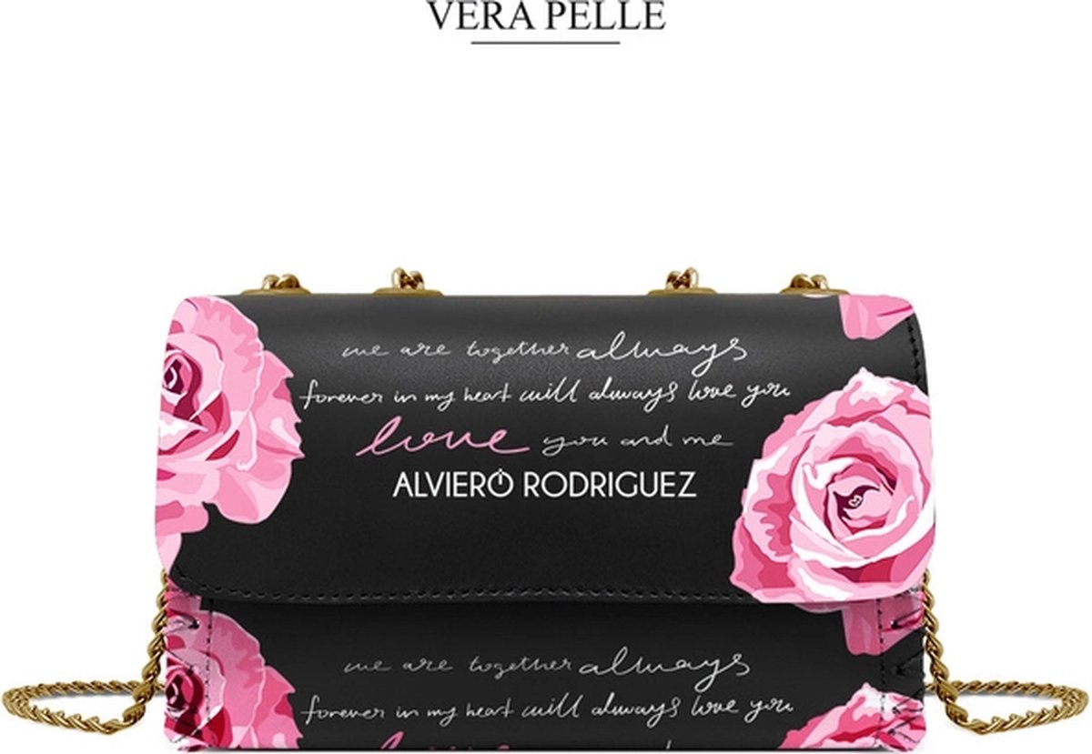 Eco gerecycled leer hand tas - voorgevormd - goeden ketting schouder riem - roze lux patroon