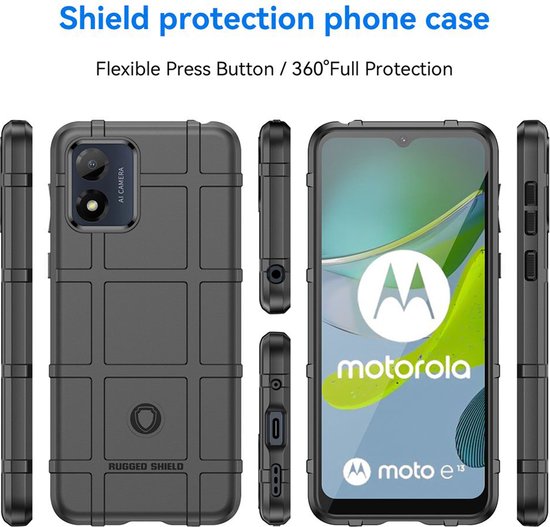 Coque Motorola Moto E13 - Coque en Shield TPU robuste - Zwart - Coque pour téléphone portable - Coque compatible avec : Motorola Moto E13