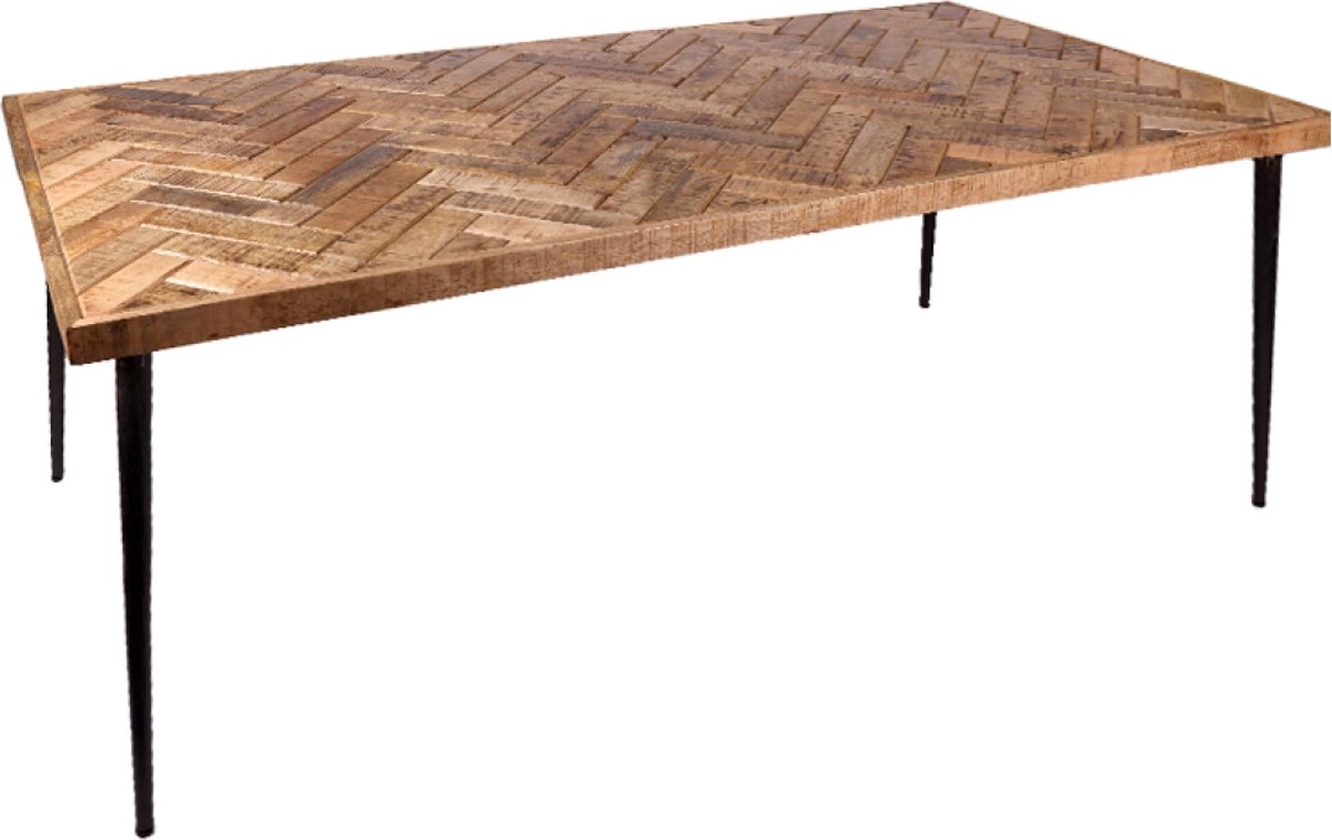 OHNO - Tozawa Eettafel - Hout - Visgraatlook - Zwart Metalen poten