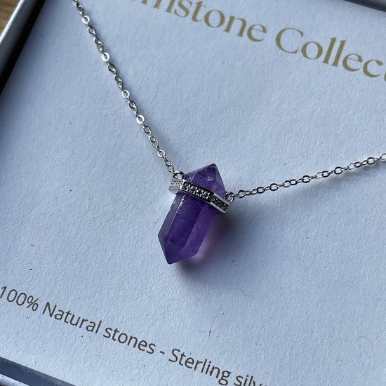Zilveren hanger met Amethist en ketting