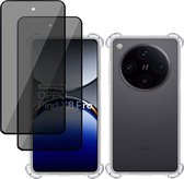 Hoesje + 2x Privé Screenprotector geschikt voor OPPO Find X8 Pro – Privacy Tempered Glass - Case Transparant