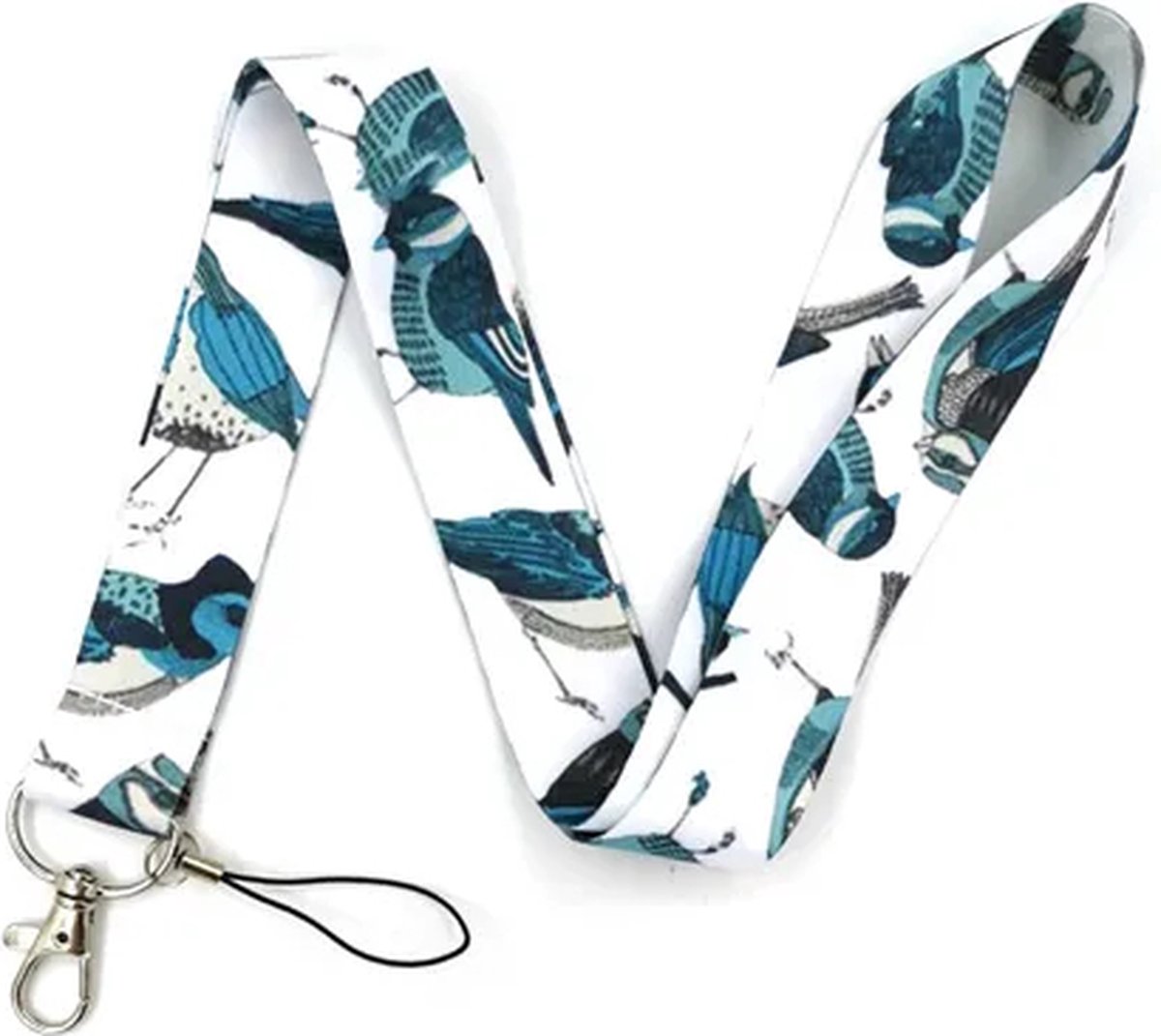Travel Cords - Keycord Birds Turquoise - stevig lanyard - sleutelhanger - sleutelkoord - met telefoonkoord - sleutels