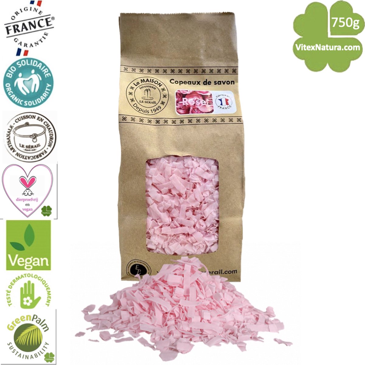 Goedkoopste Marseille zeepvlokken rozen geur | 750g | Ecologisch en Milieuvriendelijk | Ambacht | Le Serail