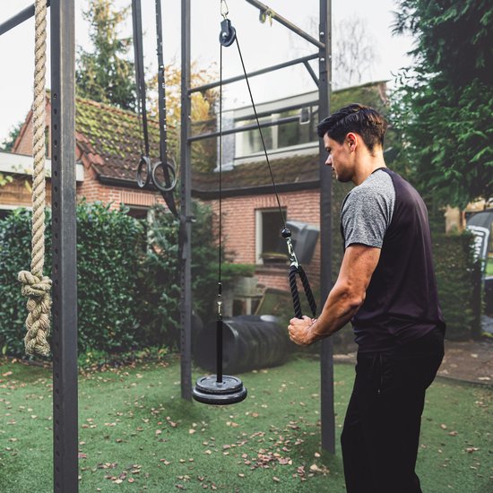 Fitness kabelsysteem – Thuis sporten met een XL kabel set – katrol – stang – triceps touw – home gym krachttraining station - lat pulley - Inclusief handleiding