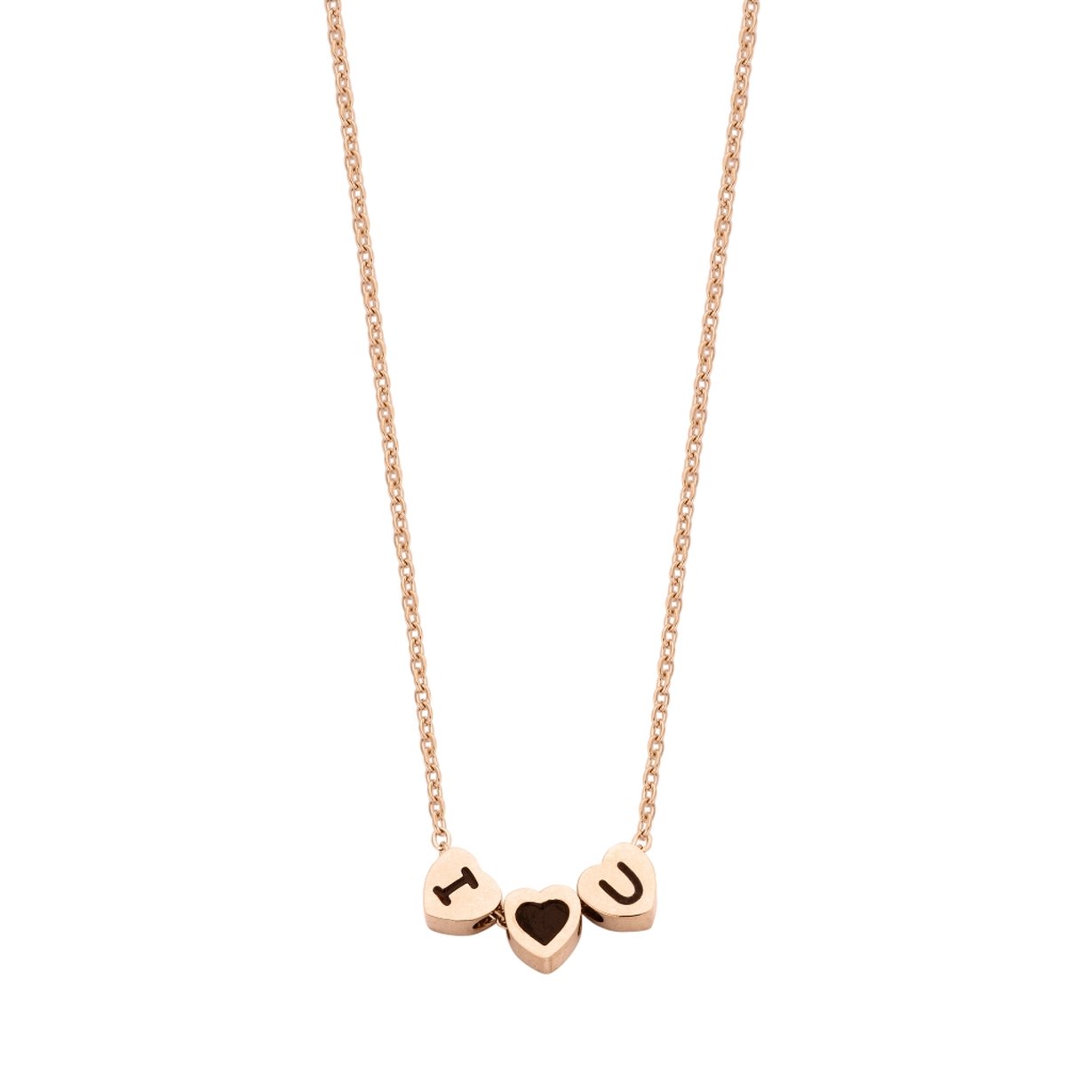 CO88 Collection Inspirational 8CN-26030 Stalen Collier met Hanger - I Heart U - Lengte 38 + 5 cm - Rosékleurig